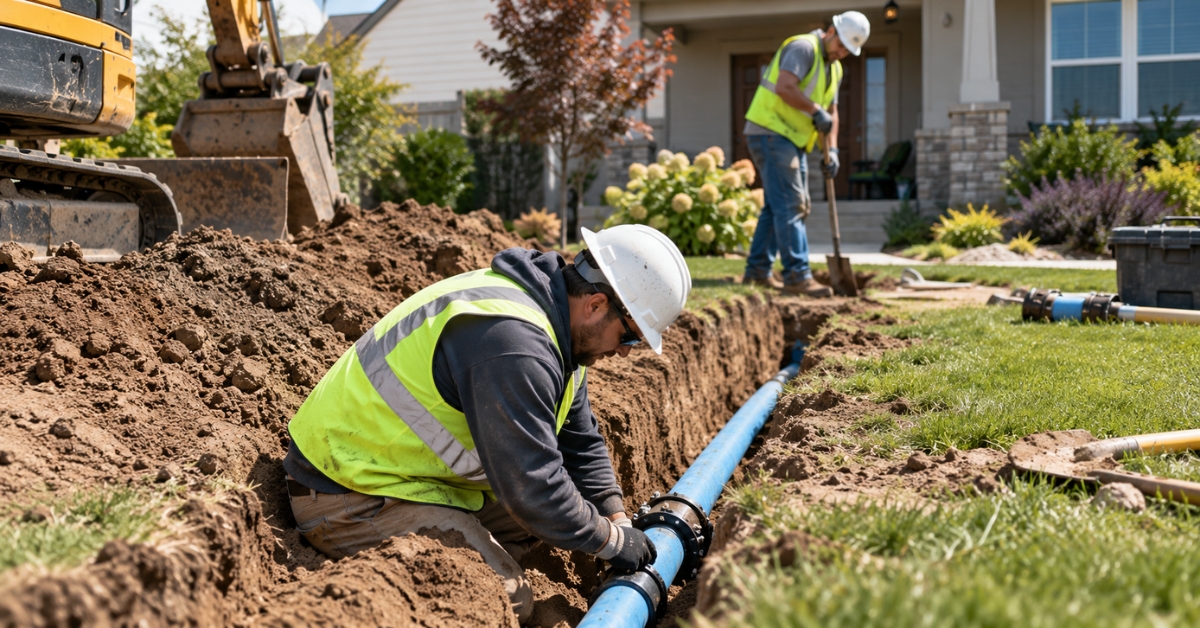 Water Line Replacement in a Residential Yard